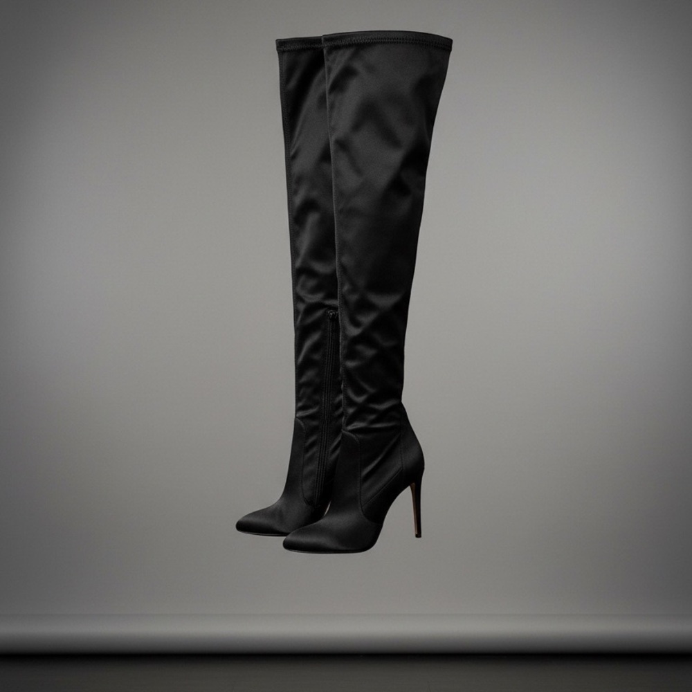 RARE AQUAZZURA thigh high heeled stretch satin boots EUC size 38